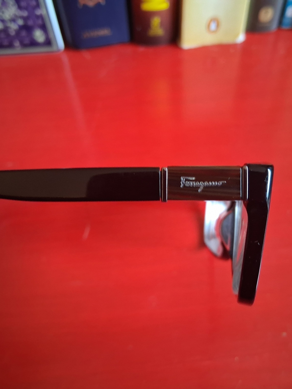 Ferragamo Black Glasses with Signature Temple Plaque